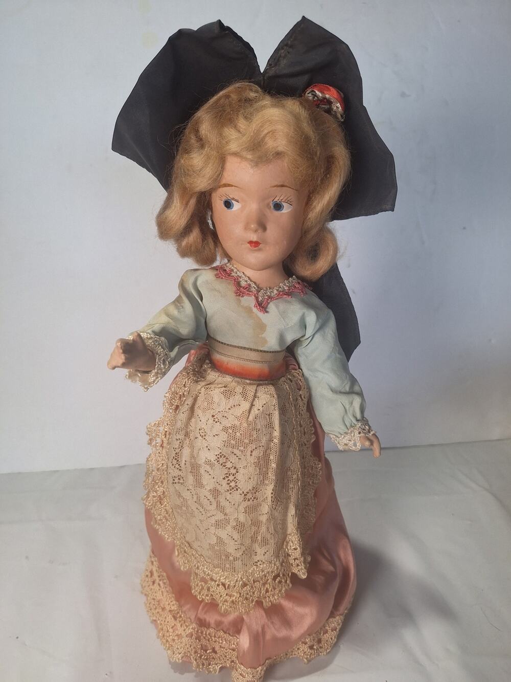 Vintage 14.5 French Alsatian Regional Costume Composition Doll Side Glance Eyes